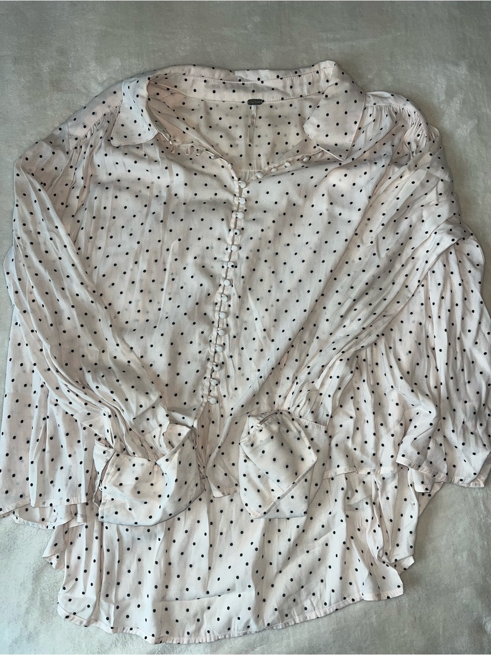 Free People New World Dotted Blouse Oversized Flowy Semi Sheer Tie Sz Small - Picture 4 of 9